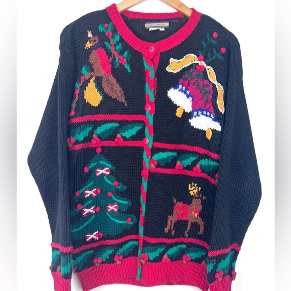 Vintage 90’s Bryn Connelly Holiday Christmas Cardigan Sweater - Picture 1 of 12